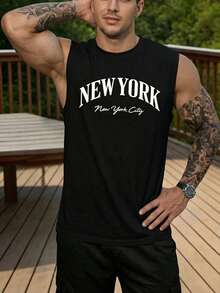 Velminro 男士休闲纽约印花背心，夏季 - 黑色 - 查看 3