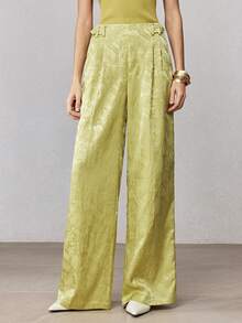 ZEYLAH Elegant Commuter Jacquard Wide-Leg Suit Pants, Spring - Green - View 4