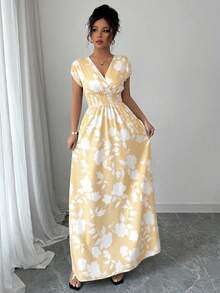 Selianne Floral Print Shirred Waist Casual Summer Dress - Multicolor - View 6