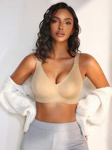 NudeFit Seamless Wireless V-Neck Backless Fashion Bra For Women - Apricot - View 4