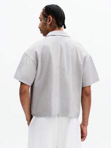 SUMWON Geometric Patterned Short Sleeve Collared Polo Shirt With Partial Button Placket Classic Casual Summer Style Regular Fit Men - Grey - View 2