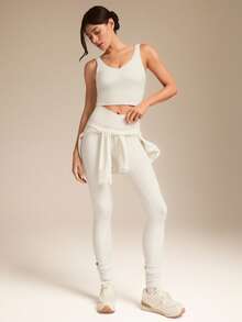 GLOWMODE FeatherFit™-Ribbed Fresh Start Buttery-Soft Stretchy Bonding Flattering Seam Crop Tank Top Bra Low Impact Yoga Studio Gym Daily Casual Wear Removable Cups