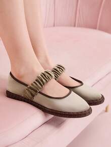 CUCCOO DOLLMOD Giày bệt nữ màu cam sáng, thanh lịch, cổ điển, thoải mái, xếp ly, kiểu Mary Jane bằng nhung. - Kaki / nâu - Xem 2