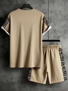 Manfinity Homme 男士字母印花圆领短袖T恤和抽绳腰短裤休闲套装