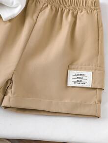 SHEIN Playful Pals 2件套婴幼儿男女通用休闲小熊印花圆领短袖上衣和松紧腰短裤套装，适合0-3岁宝宝，可用于户外运动、休闲外出、购物和旅行，适合6个月至2-3岁宝宝穿着。 - 彩色 - 查看 6