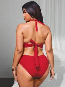 Plus Size Women's Underwire Bikini Set For Beach Vacation - Dorado - View 6
