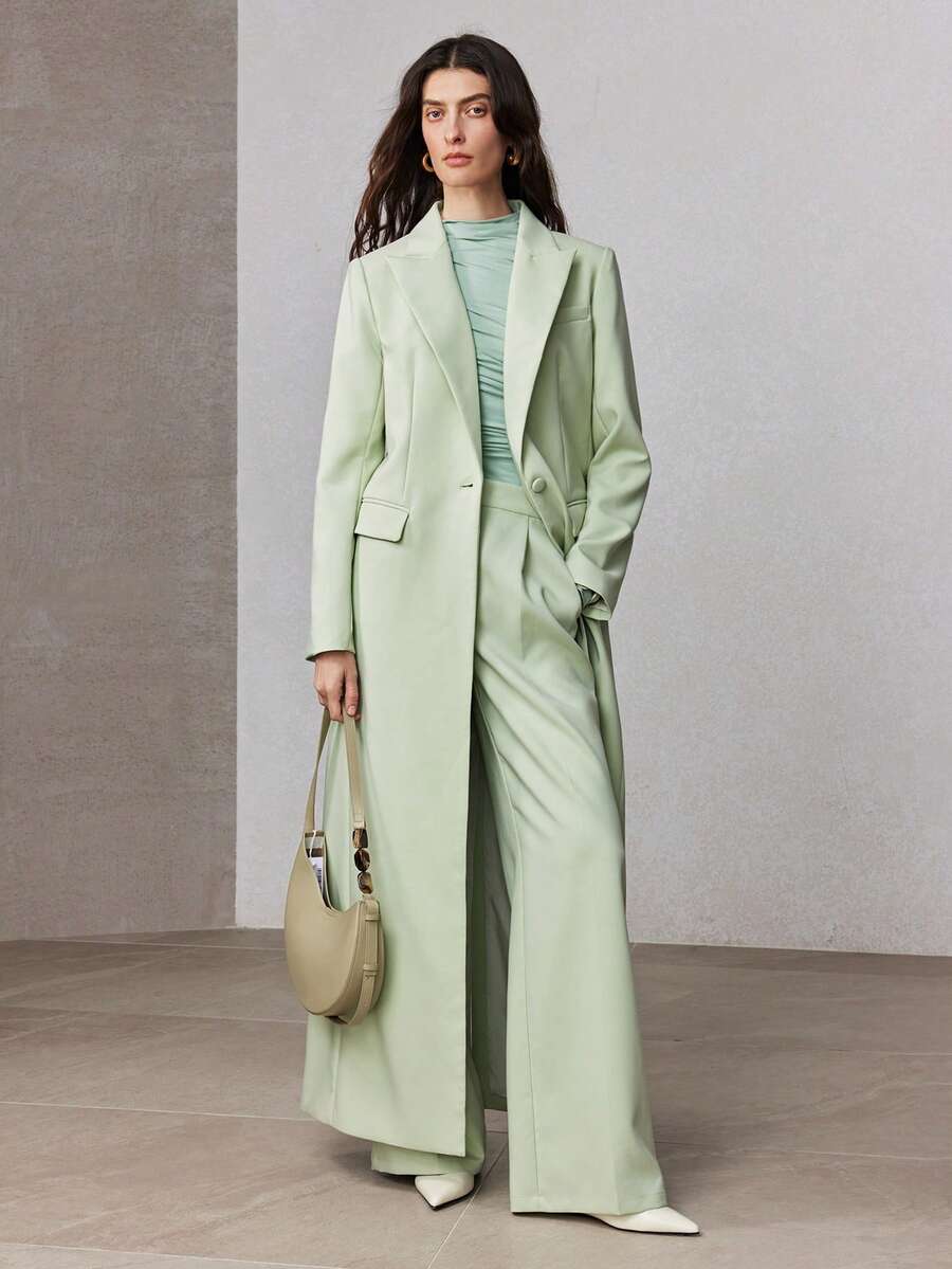 ZEYLAH Women's Mint Green Casual Wide Leg Suit Pants, Spring - Mint Green - View 1