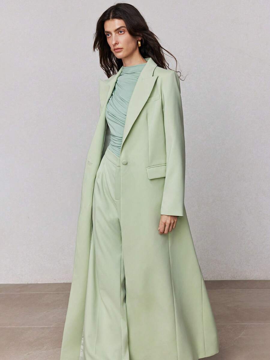 ZEYLAH Oversized Loose H-Line Long Blazer Jacket, Spring - Mint Green - View 1