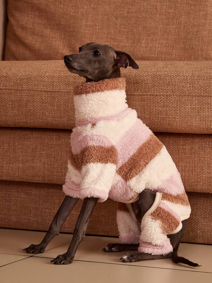 PETSIN Pawparrel 1pc Pet Autumn/Winter Fashion Classic Double Sided Plush Warm And Elastic Comfortable Dog High Collar Jumpsuit