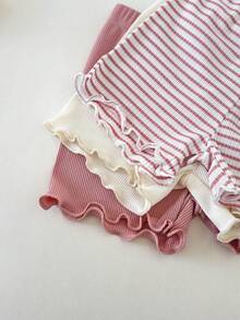 SHEIN Bộ 6 món cho bé gái, kiểu dáng thường ngày, kẻ sọc màu mơ, trắng, hồng, cổ tròn, tay ngắn và quần short cạp chun, thoải mái khi chơi ngoài trời hoặc ở nhà, đa năng cho mùa xuân/hè. - Nhiều màu - Xem 3