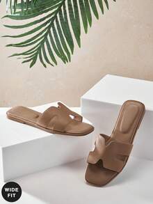 SHUZIA Sandal đế bằng dáng rộng thoải mái dành cho nữ, thích hợp mang hàng ngày, đi nghỉ mát. - Màu be - Xem 3