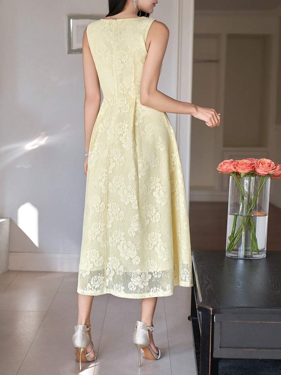 Women's Elegant Floral Print Sleeveless Dress, Summer Wedding Guest Dress Sundress