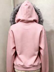 Glimmora Women's Regular Rhinestone Letter Embroidered Long Sleeve Hooded Zip-Up Sweatshirt - Dusty Pink - View 2