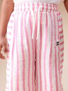 SUMWON Girls Cherry Print Short Sleeve T-Shirt And Striped Wide Leg Palazzo Pants Summer Two Piece Casual Coord Set For Valentine's Day Vacation - Multicolor - View 6