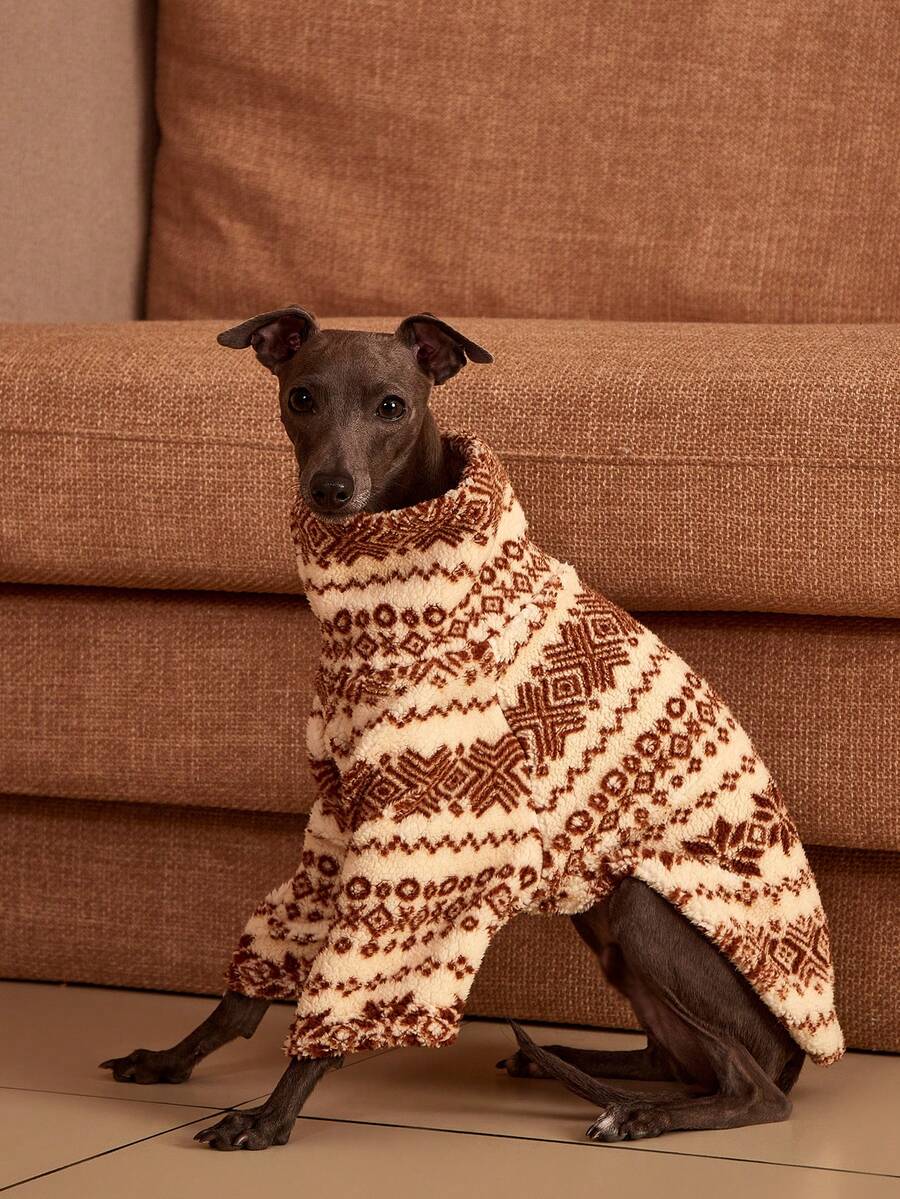 PETSIN Pawparrel 1pc Pet Autumn/Winter Double Sided Plush Elastic Comfortable Warm Fabric High Neck Dog Sweatshirt - Multicolor - View 1