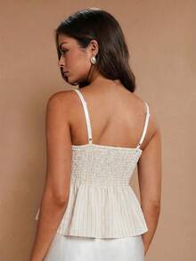 COSMINA Striped & Lace Patchwork Fitted Camisole Top, Summer - Apricot - View 2