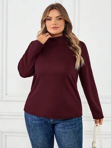SHEIN CURVE+ Camiseta térmica de manga longa preta com forro térmico, tamanho plus, outono/inverno - Violeta - Visão 7