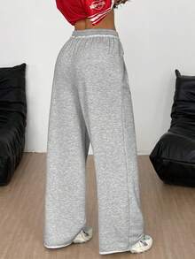 Coolane 大码休闲纯色抽绳腰裤 - 灰色 - 查看 6