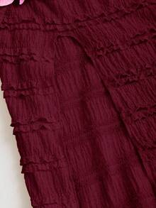 Sweetra Đầm quây màu trơn với họa tiết hoa 3D, xẻ tà cao. - Màu Đỏ Sâu - Xem 4