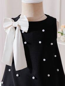 SHEIN 女婴串珠大蝴蝶结装饰撞色无袖连衣裙