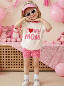 SHEIN Bộ đồ thể thao nữ dễ thương gồm áo thun ngắn tay cổ tròn dáng rộng thoải mái in chữ và quần short bó sát, thích hợp mặc hàng ngày vào mùa xuân/hè, phong cách đường phố, ở nhà hoặc đi nghỉ mát. - Nhiều màu - Xem 4