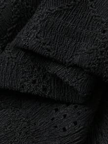 DAZY 女士休闲镂空提花T恤，适合春、夏、秋季、商务、街头风格、新年、圣诞节和Y2K风格。 - 黑色 - 查看 6