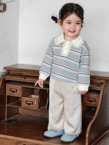 DAZY 女童蕾丝拼接条纹休闲长袖上衣