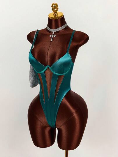 Amplova 女士纯色镂空性感连体衣