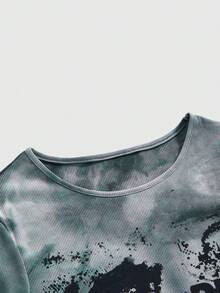 ROMWE Grunge Punk Plus Size Women Mysterious Eye Pixel Pattern Versatile Short Sleeve T-Shirt - Dark Grey - View 3