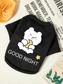 PETSIN 1 件可爱北极熊星星字母印花宠物黑色秋冬加厚保暖宠物服装 - 黑色 - 查看 1