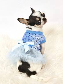 PETSIN 1pc Pet Universal Valentine's Day Sequin Mesh Princess Dress Dog Apparel - Light blue - View 2