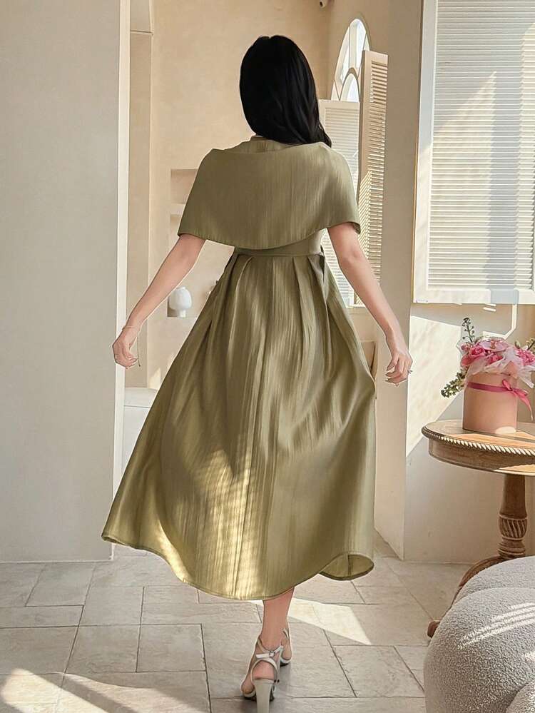 Women's Elegant Solid Color Pleated Asymmetric Dress, Summer Wedding Guest Dress Sundress