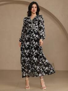 DAZY Elegant Long Sleeve High-End Luxurious Dress For Women - Black - View 2