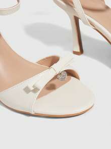 CUCCOO CHICEST Women Shoes White PU Love Rhinestone Buckle Design Fashionable And Elegant Spring And Summer Elegant Round Toe Ankle Strap Stiletto Sandals Summer Shoes - White PU - View 5