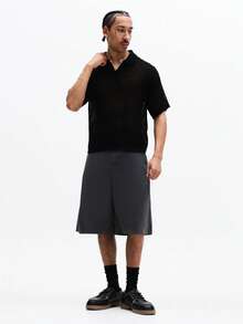 SUMWON Regular Fit Casual Loose Bermuda Length Summer Relaxed Comfortable Everyday Knee Length Mid Thigh Cargo Pocket Elastic Waist Drawstring - Dark Grey - View 3