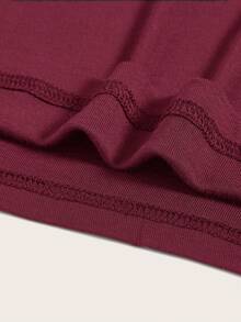 SHEIN BASICS Women's Casual Minimalist Turtleneck Long Sleeve Fleece T-Shirt, Burgundy