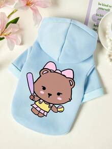 PETSIN 1件可爱小熊棒球印花宠物帽帽天蓝色运动风加厚保暖宠物衣服 - 天藍色 - 查看 1