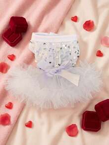 PETSIN 1件宠物通用情人节亮片网纱公主裙狗狗服装 - 白色 - 查看 5