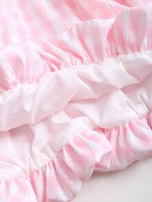 Sweetra Women's Pink Plaid Ruffled Mini Skirt With Bow, Cute & Sweet, Flattering, Versatile Y2K Academic Style, Casual For Spring/Summer, School/Vacation - Pink - View 3