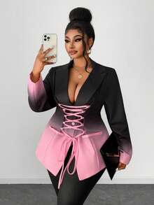 Maweii 大码女士商务通勤套装，系带设计，成熟迷人 - 彩色 - 查看 1