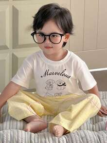 DAZY Toddler Boys' Cartoon Puppy Print Crew Neck 2 Pieces Pajama Set