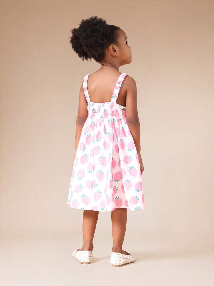 Strawberry Print Sleeveless Dress With Bow