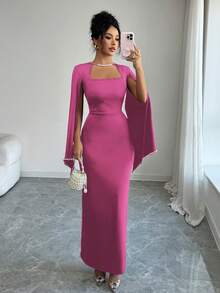 Elenzga Elegant & Refined Pearl Decor Bodycon Waist Dress For Women - Hot Pink - View 4