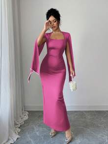 Elenzga Elegant & Refined Pearl Decor Bodycon Waist Dress For Women - Hot Pink - View 5