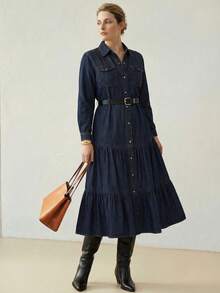 MOTF PREMIUM 女士加大码长袖牛仔连衣裙，春夏款