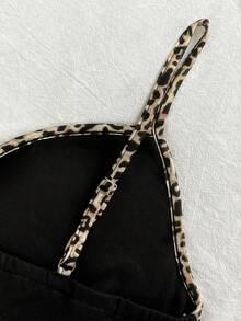 SHEIN Fitted Leopard Print Patchwork Casual Fashionable Women Camisole - Black - View 3