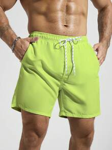 Manfinity Swimmode Men's Elastic Waist Drawstring Casual Pocket Loose Beach Pants - Green - View 4
