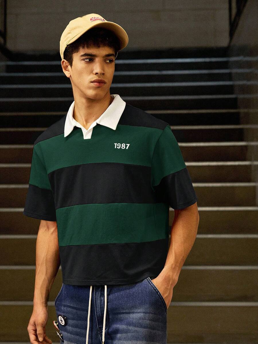 SWAVVY Men's Knitted Casual Daily Young Loose Short Sleeve Button-Up POLO Shirt - Black - View 1