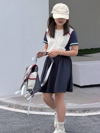 DAZY 少女休闲短袖圆领宽松运动服，夏季