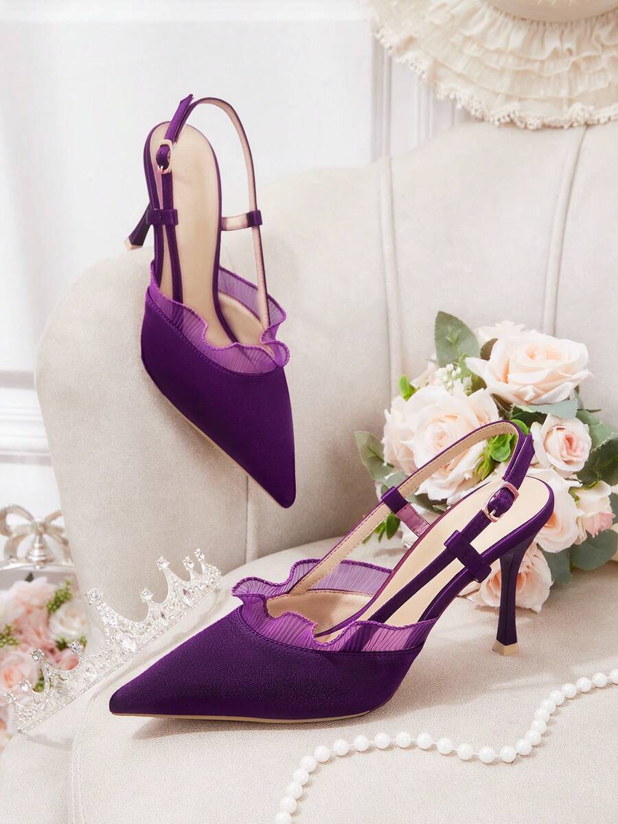 CUCCOO HITCHD Women's Pointed Toe Buckle Design Fashionable High Heels, Versatile For Daily Wear Wedding Shoes Summer Shoes Bride Shoes - Purple - View 1
